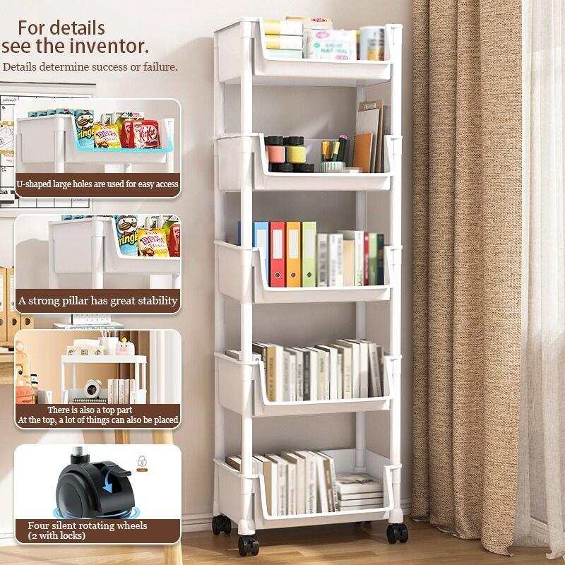 Book Cart Rolling - Carrello portaoggetti in plastica bianco a