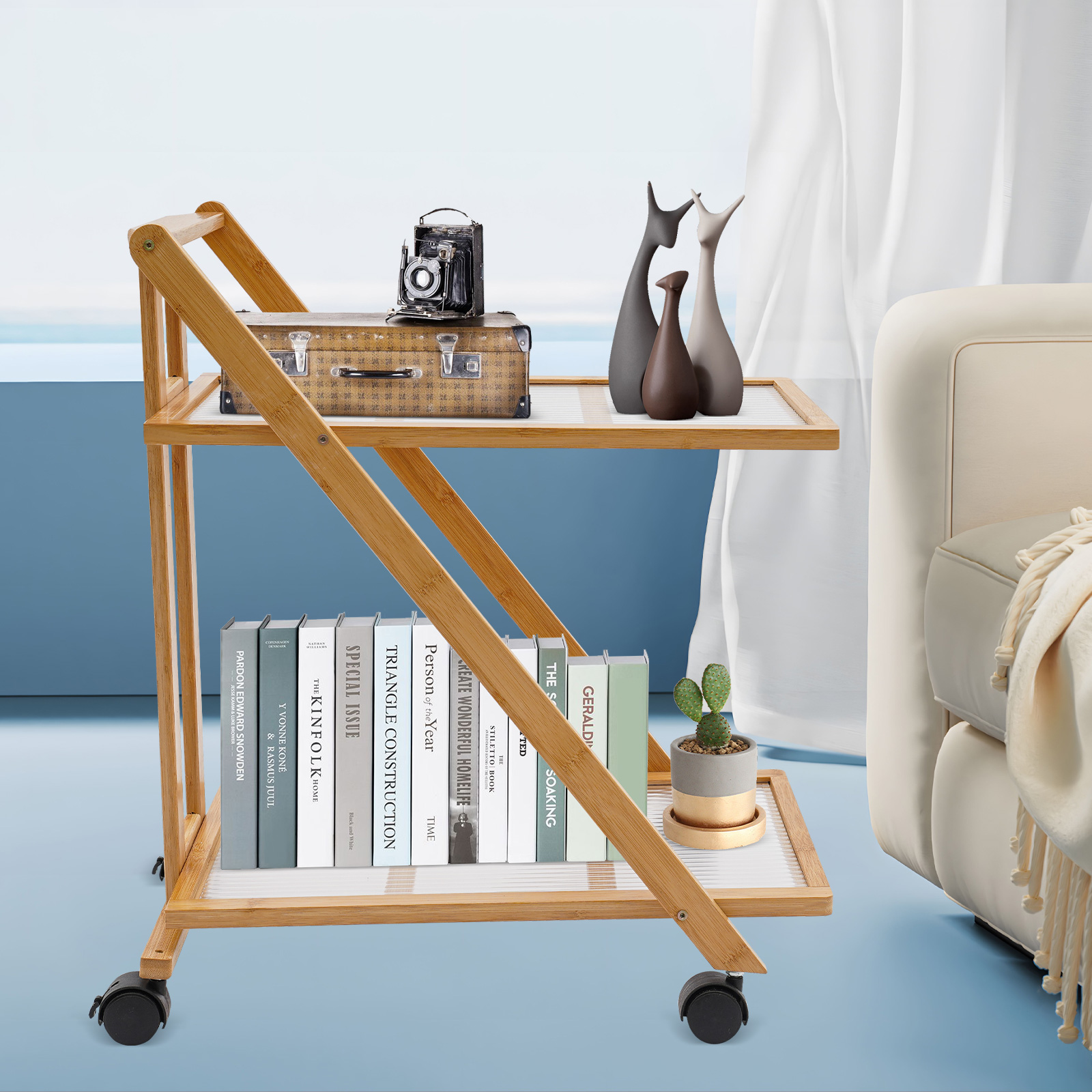 Carrello a 2 Ripiani in Bambù  - Book Cart Rolling recensione e prezzo